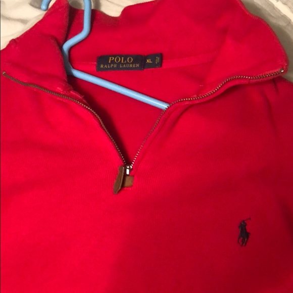 Men’s red 1/4 zip pullover sweater polo - Picture 2 of 2